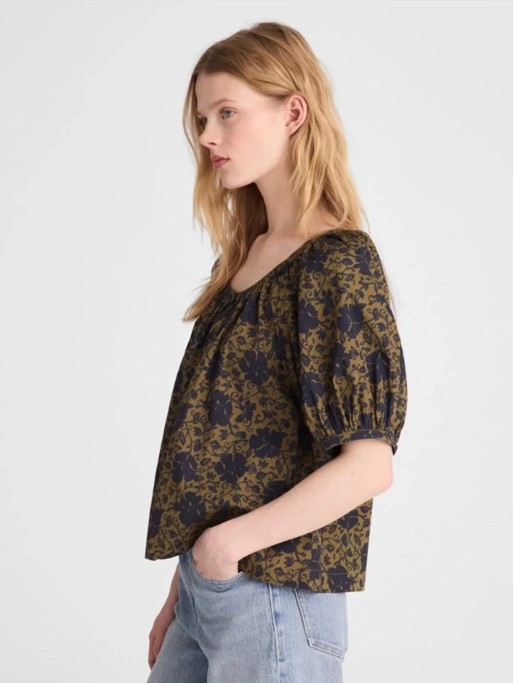 Madewell Puff Sleeve Scoop Neck Top Spring 2026 Chateau Olive XXS Fits XXS-S